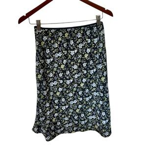 Vintage Studio Skirt Vintage Knee Length Floral Navy Blue 90s Y2K Fairycory Med